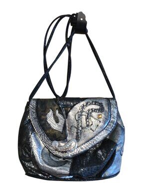 Handbag With Adjustable Strap & Unique Metallic Paisley Design